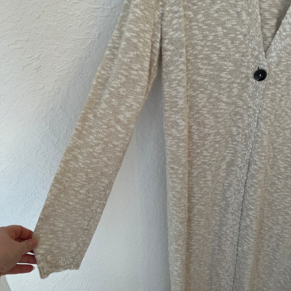 J Jill Purejill Long Cardigan Sweater Duster S One Button Oatmeal Marl Cotton - Picture 4 of 12
